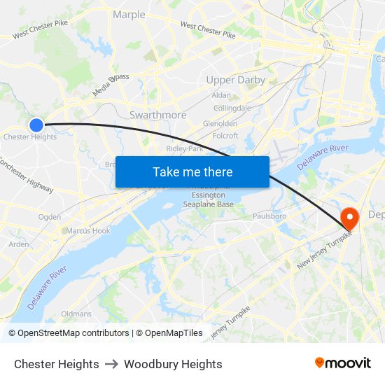 Chester Heights to Woodbury Heights map