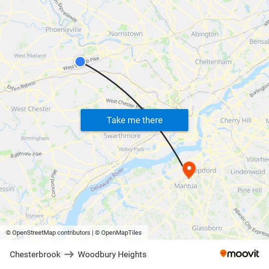 Chesterbrook to Woodbury Heights map