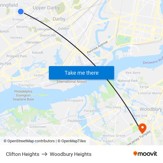 Clifton Heights to Woodbury Heights map