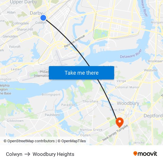 Colwyn to Woodbury Heights map