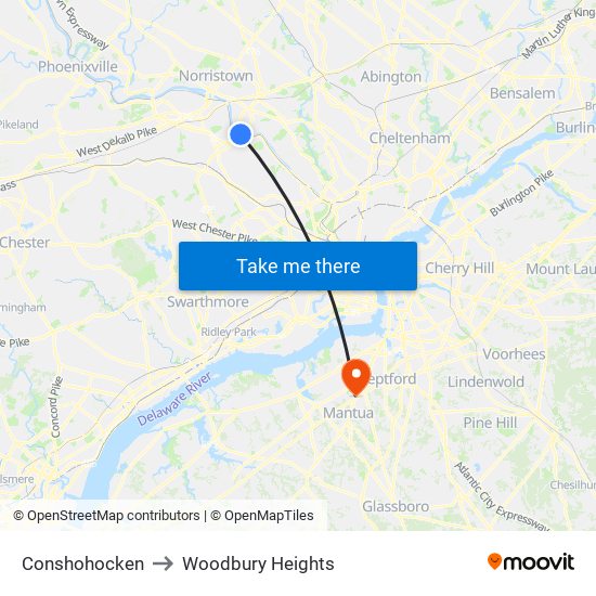 Conshohocken to Woodbury Heights map