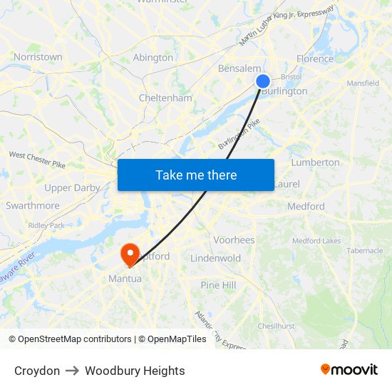Croydon to Woodbury Heights map