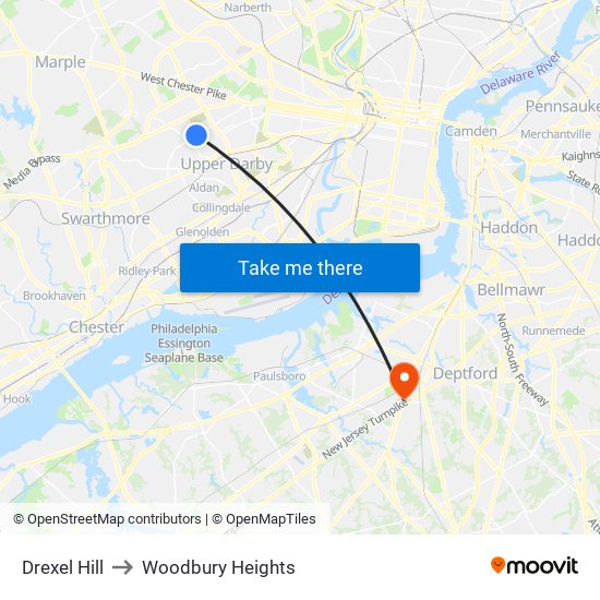 Drexel Hill to Woodbury Heights map