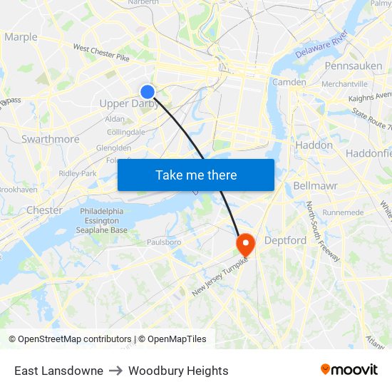 East Lansdowne to Woodbury Heights map