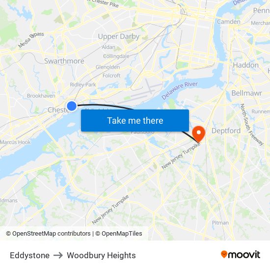 Eddystone to Woodbury Heights map