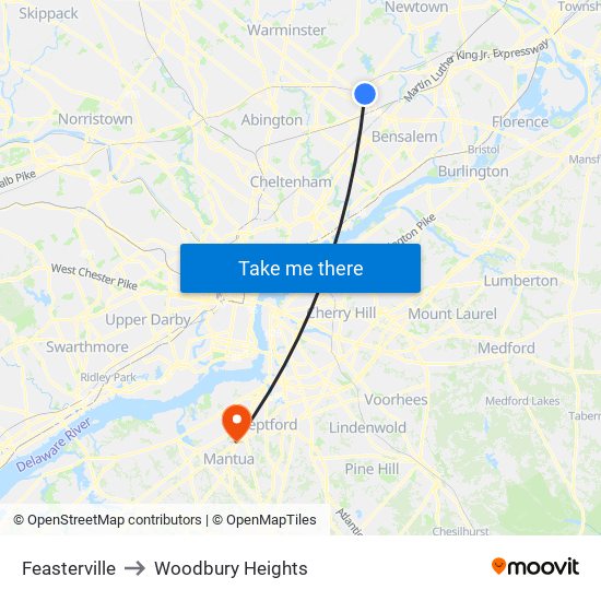 Feasterville to Woodbury Heights map