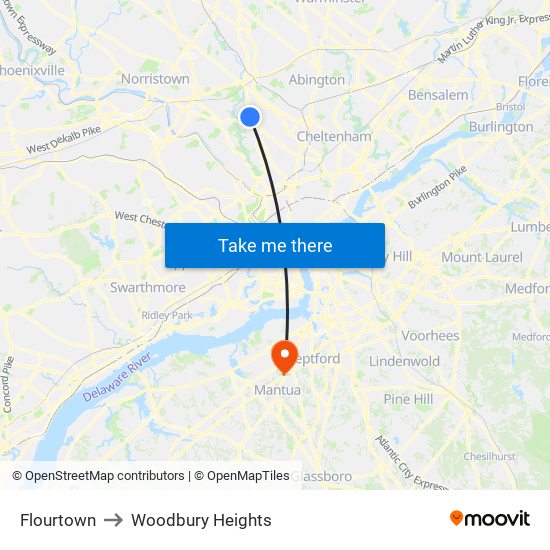 Flourtown to Woodbury Heights map