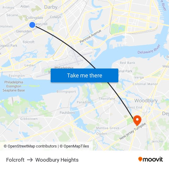 Folcroft to Woodbury Heights map