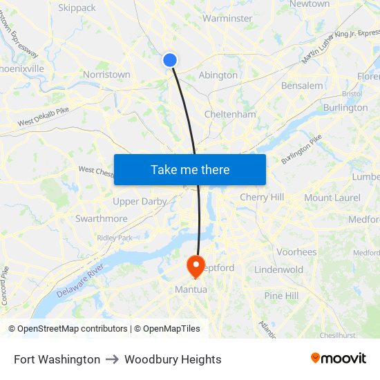 Fort Washington to Woodbury Heights map