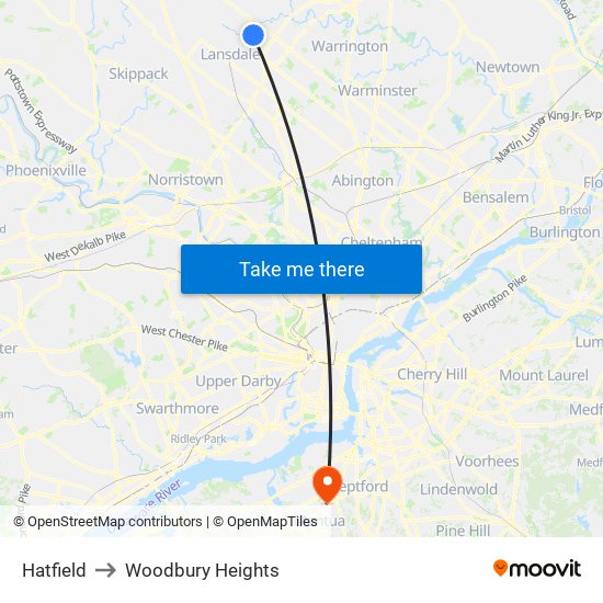 Hatfield to Woodbury Heights map