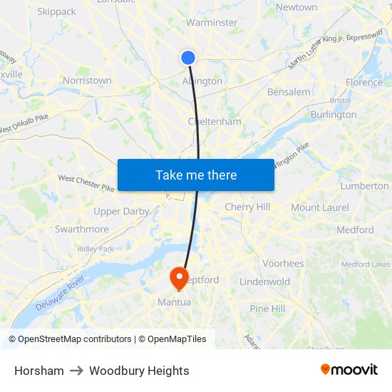 Horsham to Woodbury Heights map
