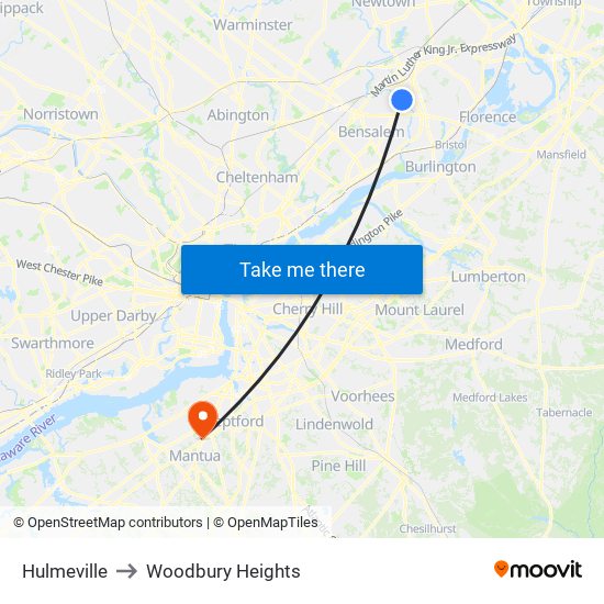 Hulmeville to Woodbury Heights map