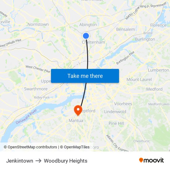 Jenkintown to Woodbury Heights map