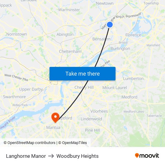 Langhorne Manor to Woodbury Heights map