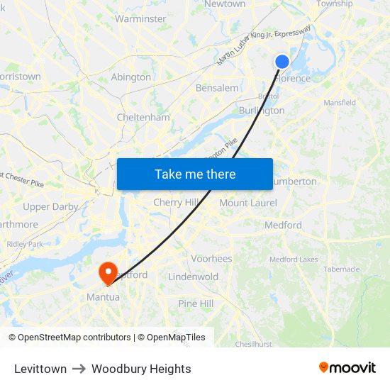 Levittown to Woodbury Heights map