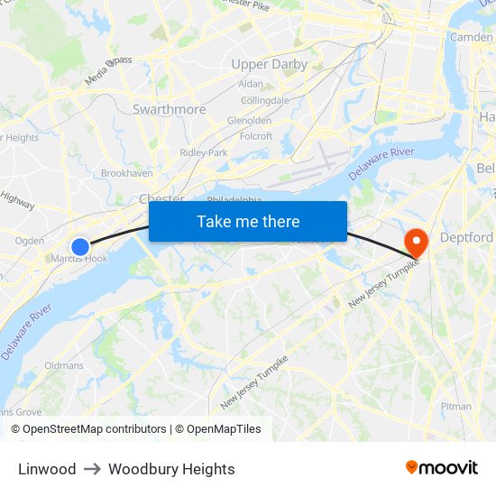 Linwood to Woodbury Heights map