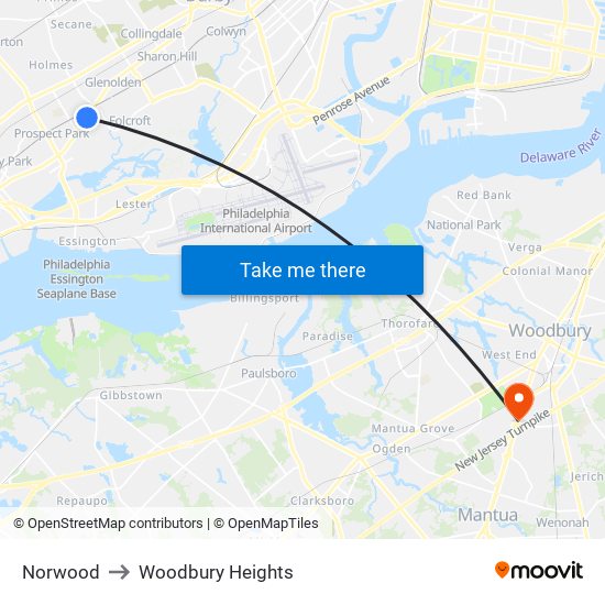 Norwood to Woodbury Heights map