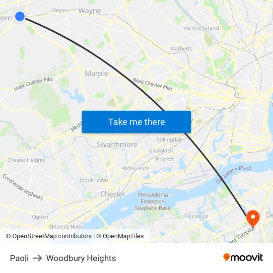 Paoli to Woodbury Heights map