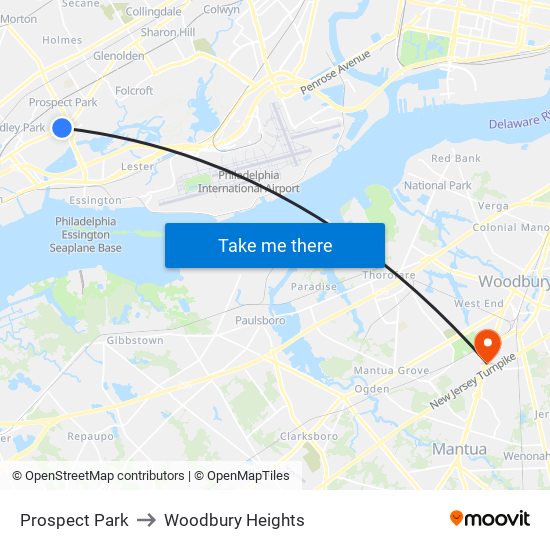 Prospect Park to Woodbury Heights map