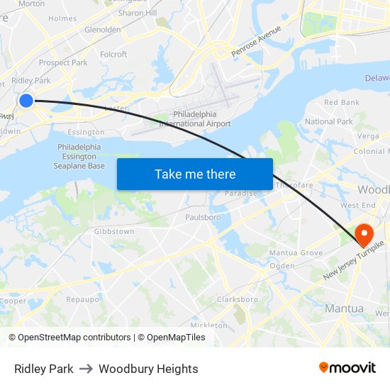 Ridley Park to Woodbury Heights map