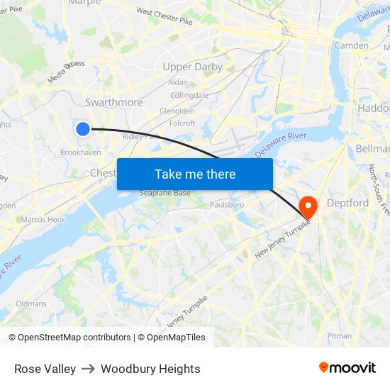 Rose Valley to Woodbury Heights map