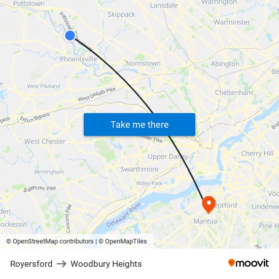 Royersford to Woodbury Heights map