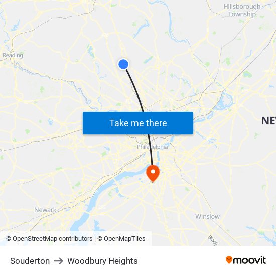 Souderton to Woodbury Heights map