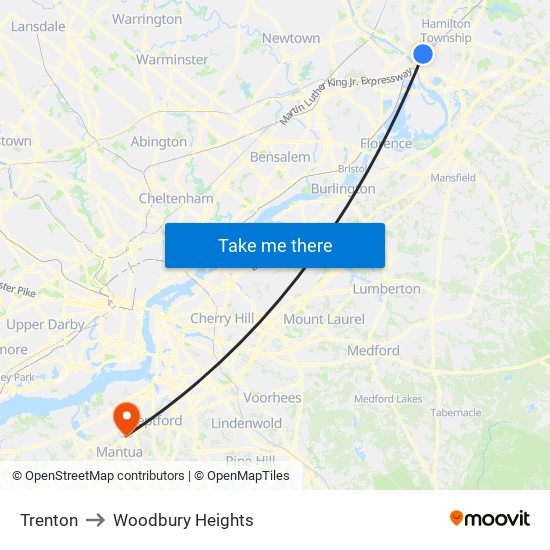 Trenton to Woodbury Heights map