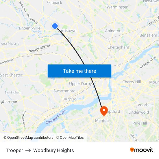 Trooper to Woodbury Heights map