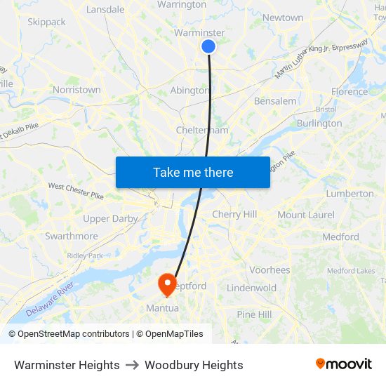 Warminster Heights to Woodbury Heights map