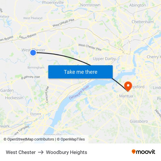 West Chester to Woodbury Heights map