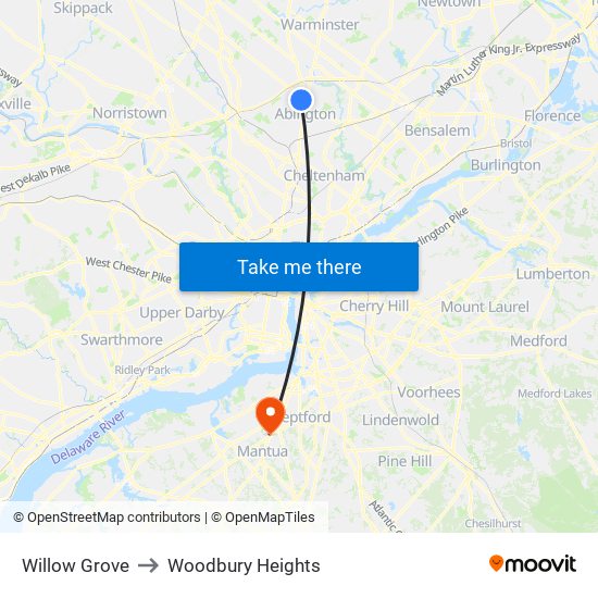 Willow Grove to Woodbury Heights map