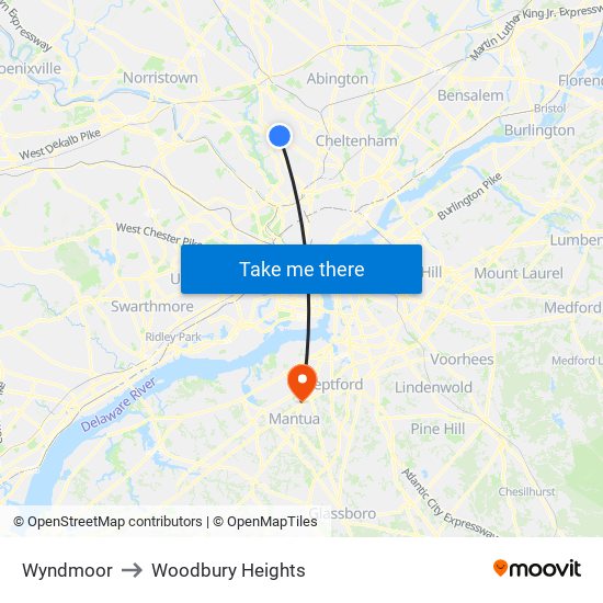 Wyndmoor to Woodbury Heights map