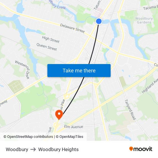 Woodbury to Woodbury Heights map