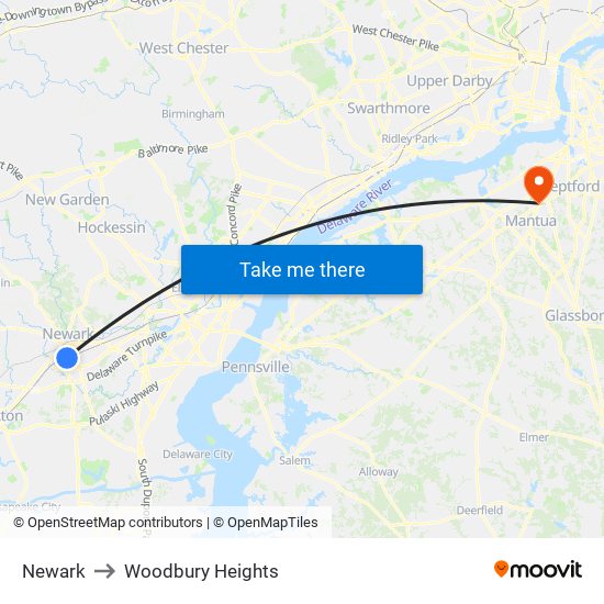 Newark to Woodbury Heights map