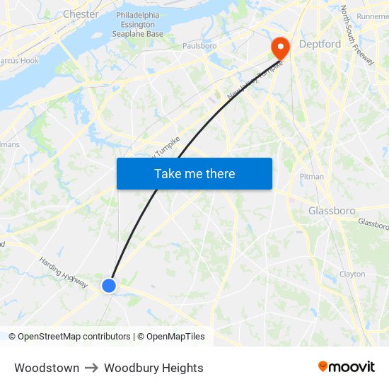 Woodstown to Woodbury Heights map