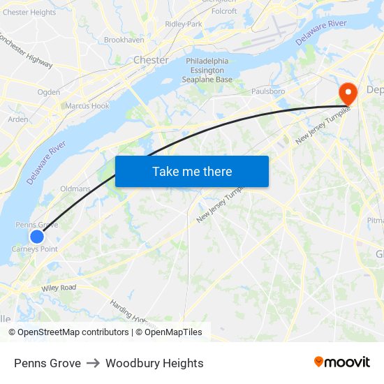 Penns Grove to Woodbury Heights map