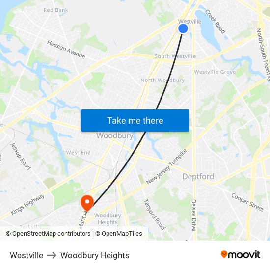 Westville to Woodbury Heights map