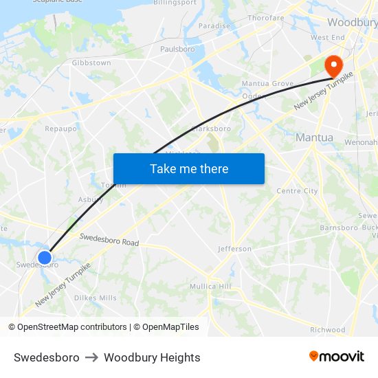 Swedesboro to Woodbury Heights map