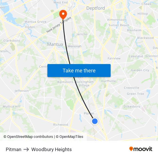 Pitman to Woodbury Heights map