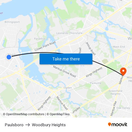 Paulsboro to Woodbury Heights map