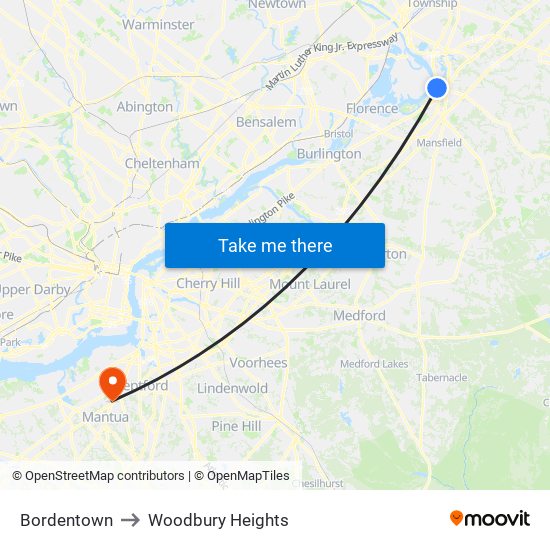 Bordentown to Woodbury Heights map
