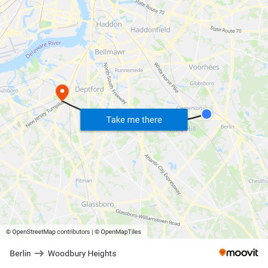 Berlin to Woodbury Heights map
