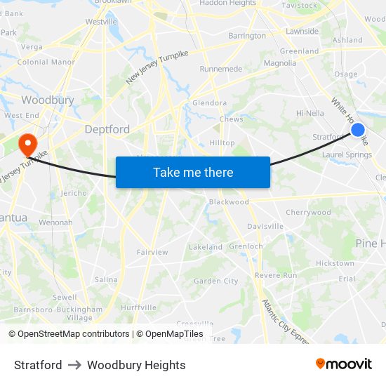 Stratford to Woodbury Heights map
