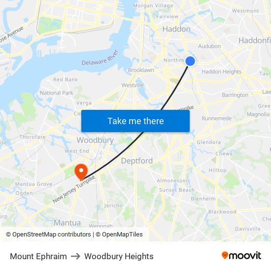 Mount Ephraim to Woodbury Heights map