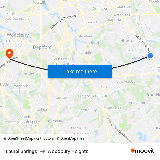 Laurel Springs to Woodbury Heights map
