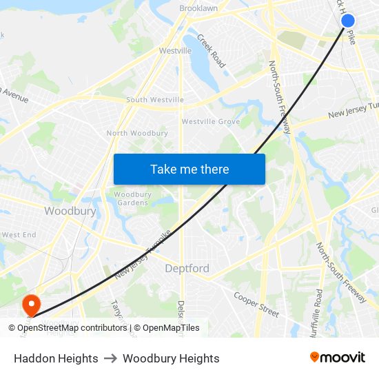 Haddon Heights to Woodbury Heights map
