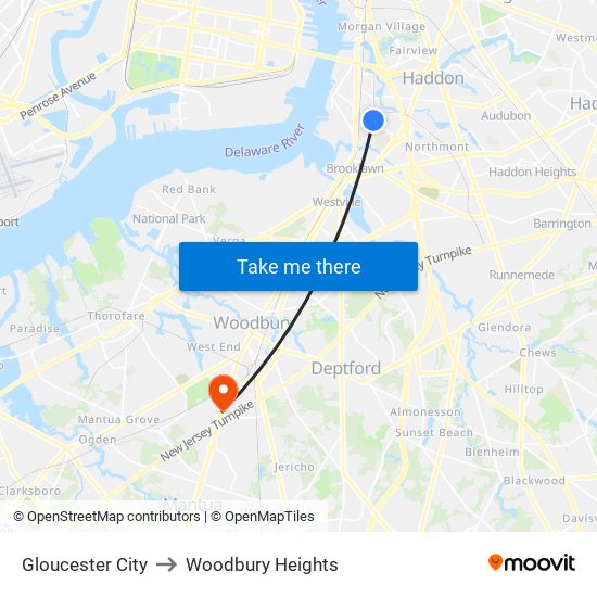 Gloucester City to Woodbury Heights map