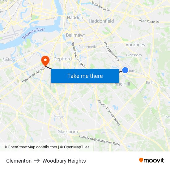 Clementon to Woodbury Heights map