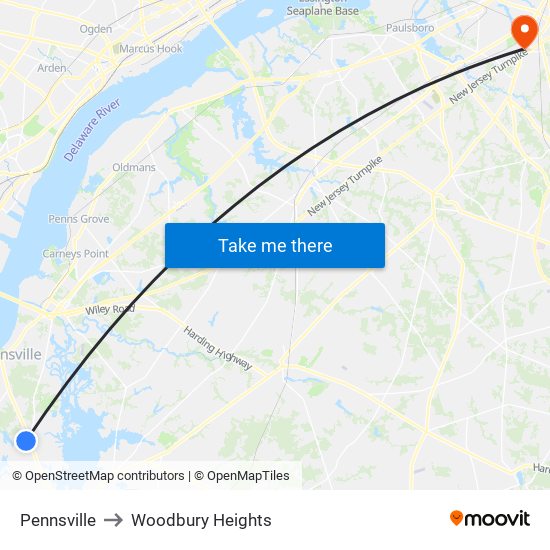 Pennsville to Woodbury Heights map